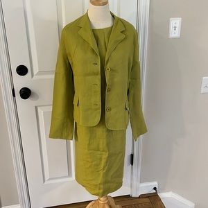Talbots lime green linen dress and blazer set